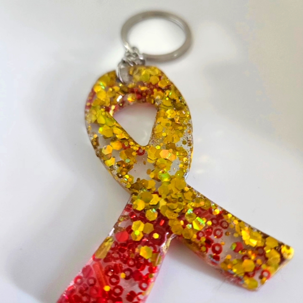 Gold glitter red beads resin ribbon Keychain